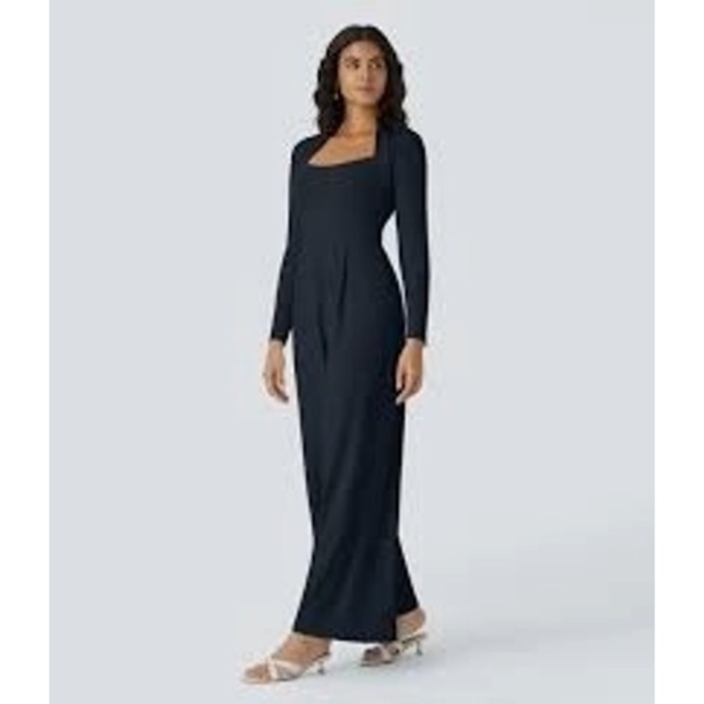 239 Halara Black Long Sleeve Wide Leg Jumpsuit (L, EUC)